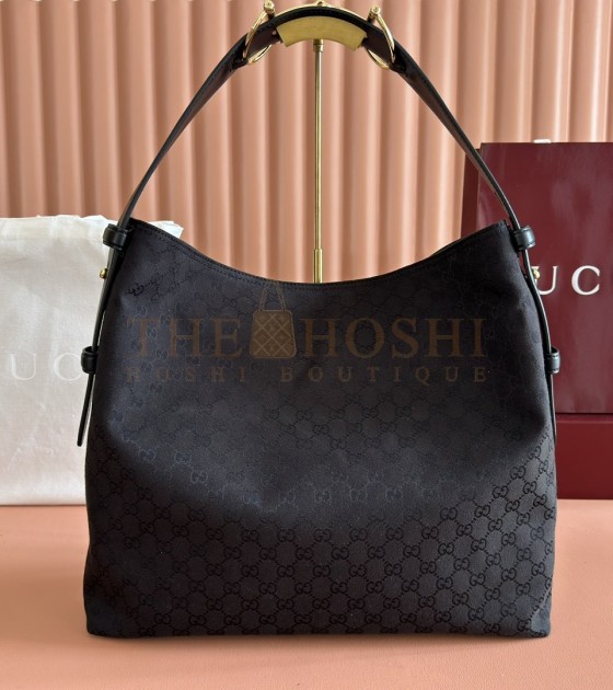 Gvc*1 Beatrix Black Calfskin Shoulder Bag with Horsebit Detail Model 850546 Italy Size 40x36x12cm Master Quality