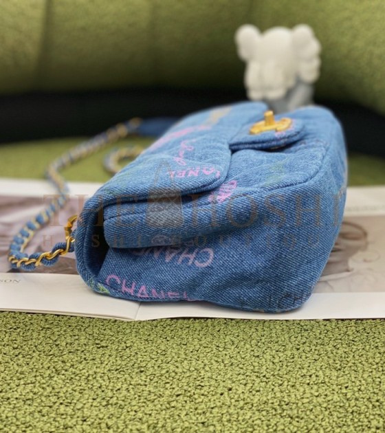 Ch**el Classic Flap Denim Bag Gold Hardware Blue Size 23×14×8cm