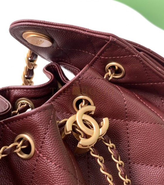 Ch**el 25C Hobo AS5631 Hobo Drawstring Bag Burgundy Leather with Gold Chain 22*12.5*20CM Master Quality