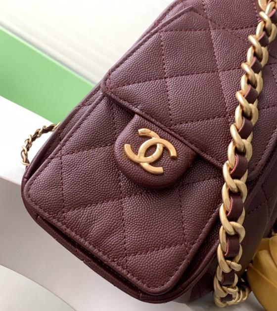 Ch**el 25C Hobo AS5631 Hobo Drawstring Bag Burgundy Leather with Gold Chain 22*12.5*20CM Master Quality