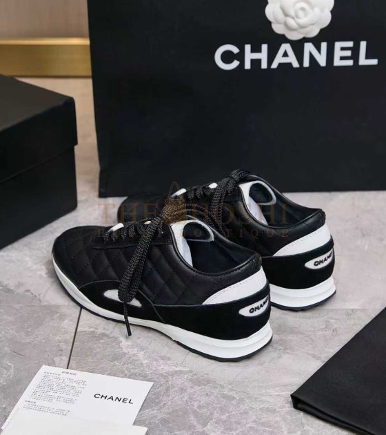 Ch**el Leather Sneakers Black Calfskin Low-Top