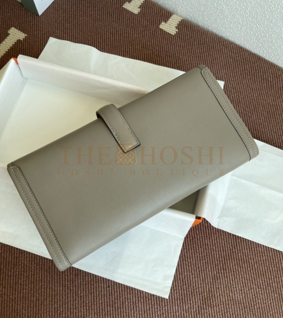 H**me5 Jige 29 Clutch Swift Calfskin with Waxed Thread Asphalt Grey Size 29*2.5*15CM