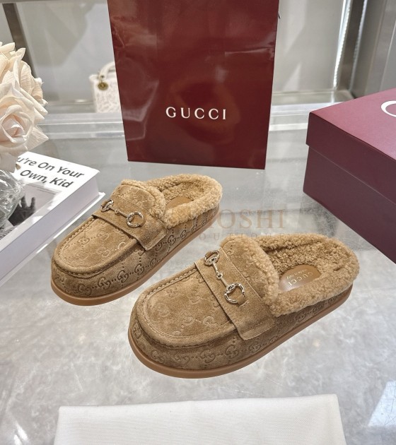 Gvc*1 Horsebit Wool Mules Sandals Suede Calfskin