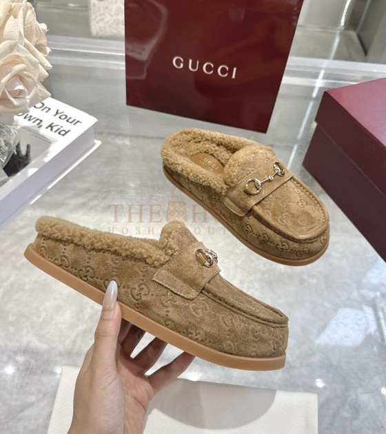 Gvc*1 Horsebit Wool Mules Sandals Suede Calfskin