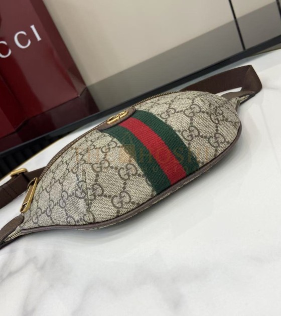 Gvc*1 Ophidia Waist Bag GG Coated Canvas Leather Trim Beige Brown 30×14×4.5cm Master quality