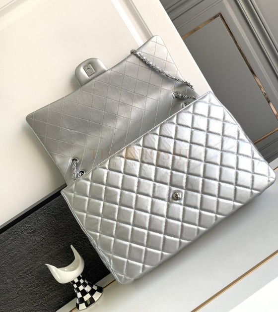 Ch**el Deauville Tote Bag Metallic Lambskin Silver Size 37×28×18cm Master Quality