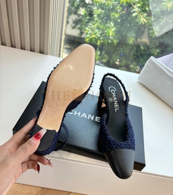 Ch**el Mary Jane Flats Lambskin Lining Leather Sole Blue Women