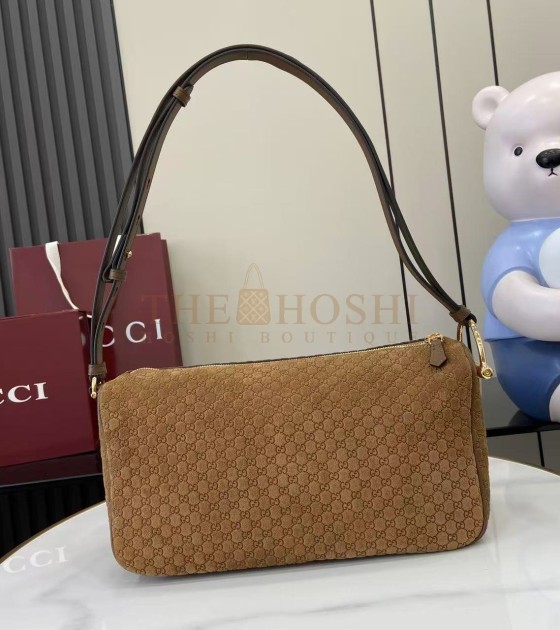 Gvc*1 Half Horsebit Shoulder Bag Brown GG Embossed Suede Brown 31.5×17×12cm