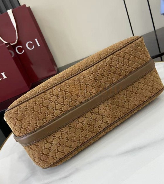 Gvc*1 Half Horsebit Shoulder Bag Brown GG Embossed Suede Brown 31.5×17×12cm