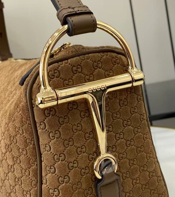 Gvc*1 Half Horsebit Shoulder Bag Brown GG Embossed Suede Brown 31.5×17×12cm