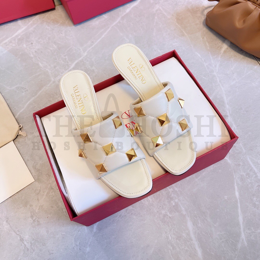 Va1e*ntin0 Roman Stud Slide Sandals 65mm In White Leather Master Quality