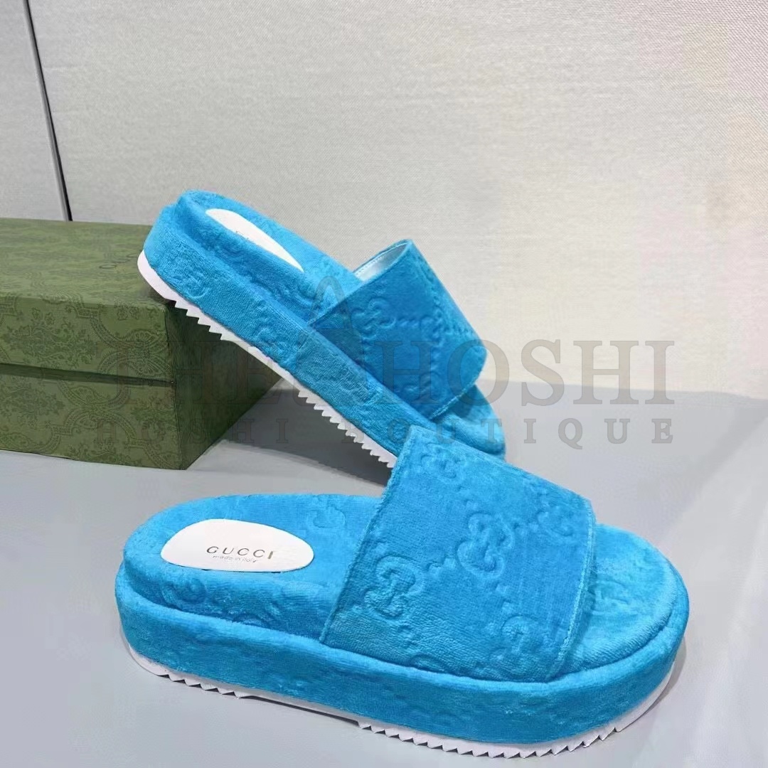Gvc*1 Unisex G2 Platform Sandals Blue G2 Cotton Sponge Rubber Sole 3 Cm Heel Master Quality