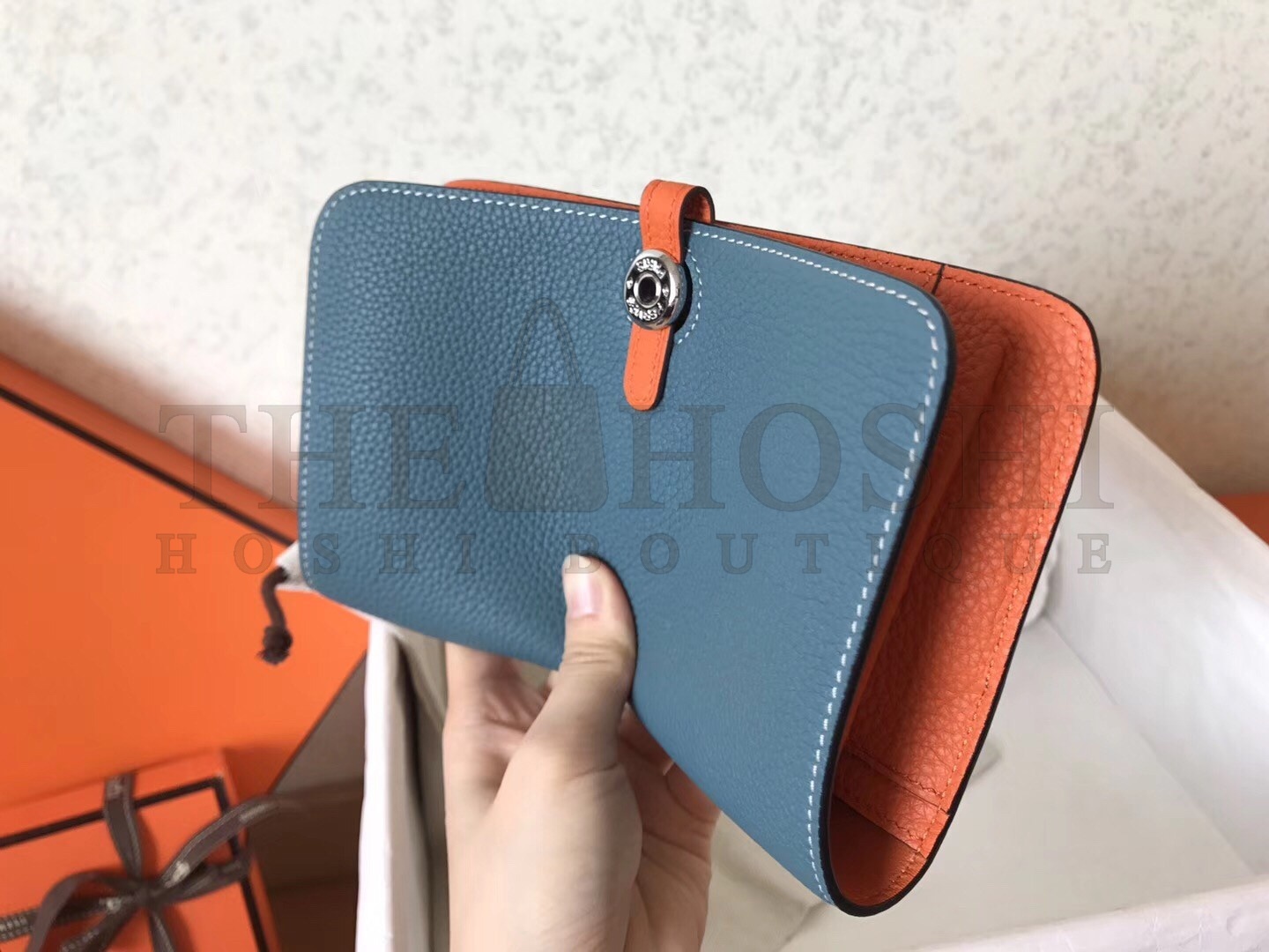 H**me5 Bicolor Dogon Duo Wallet In Jean/Orange Leather Master Quality