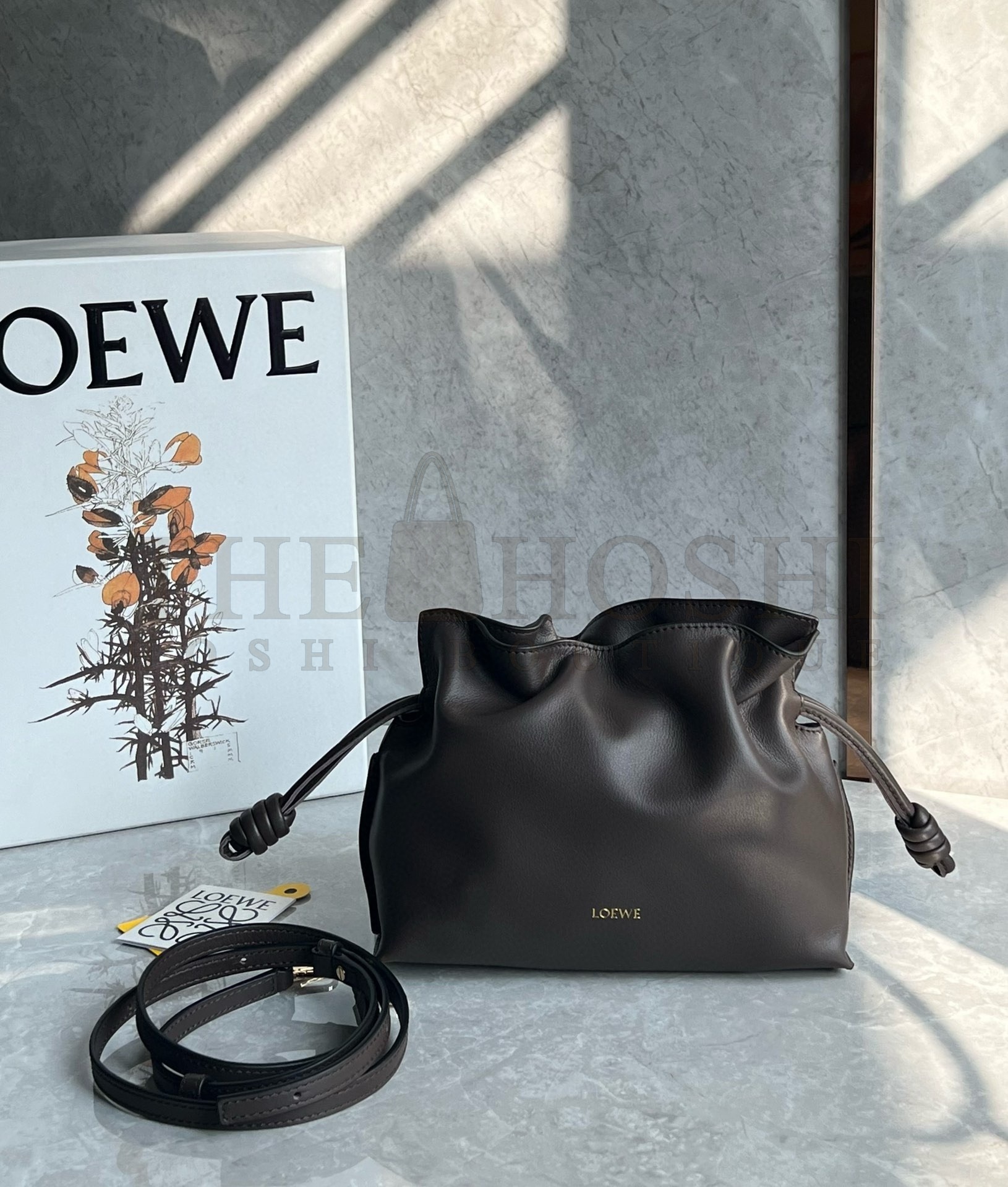 L0ew* Mini Flamenco Clutch Bag in Chocolate Nappa Calfskin Master Quality