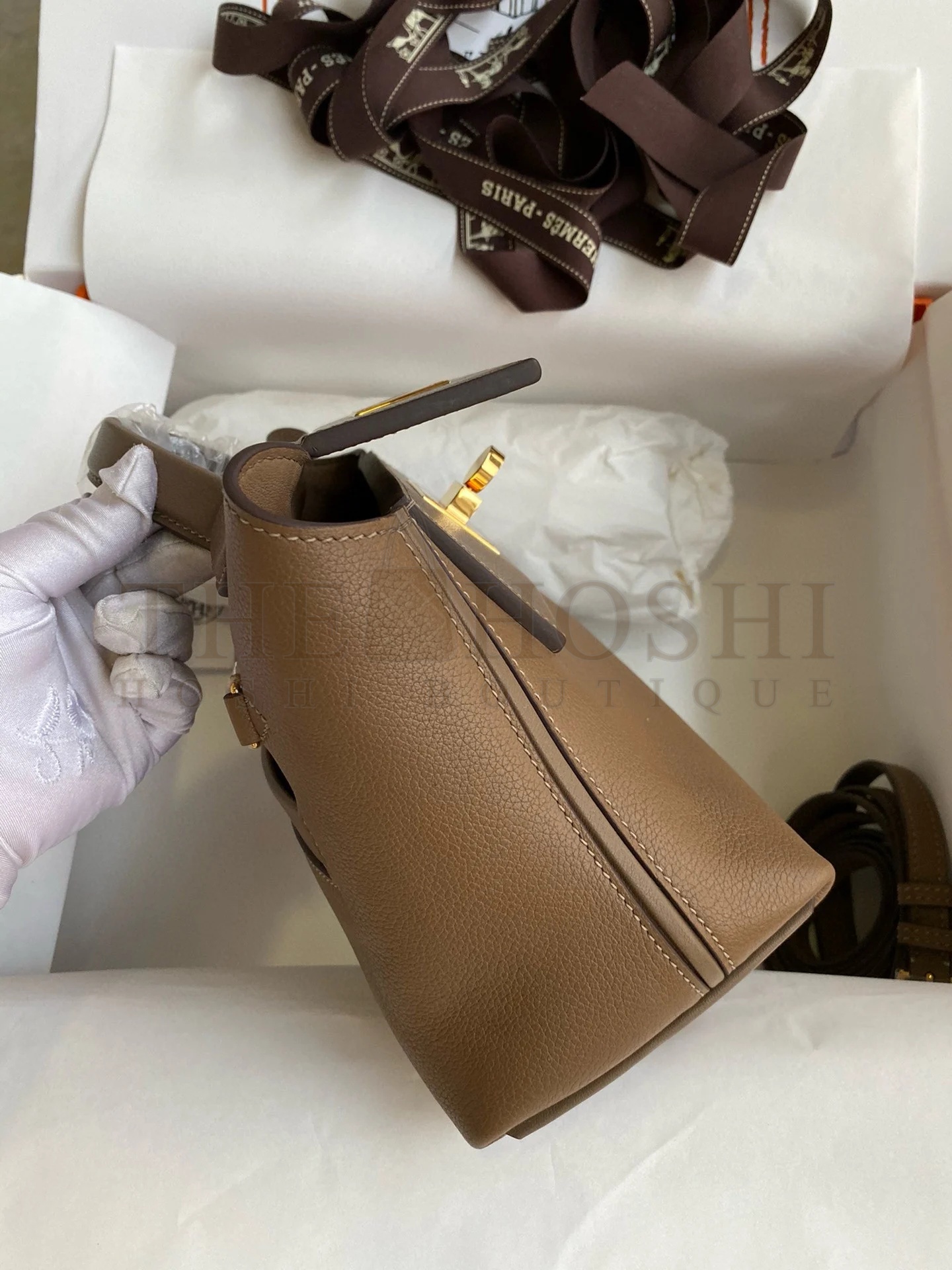 H**me5 24/24 Mini 21 Handmade Bag in Beige Weimar Evercolor Leather Master Quality