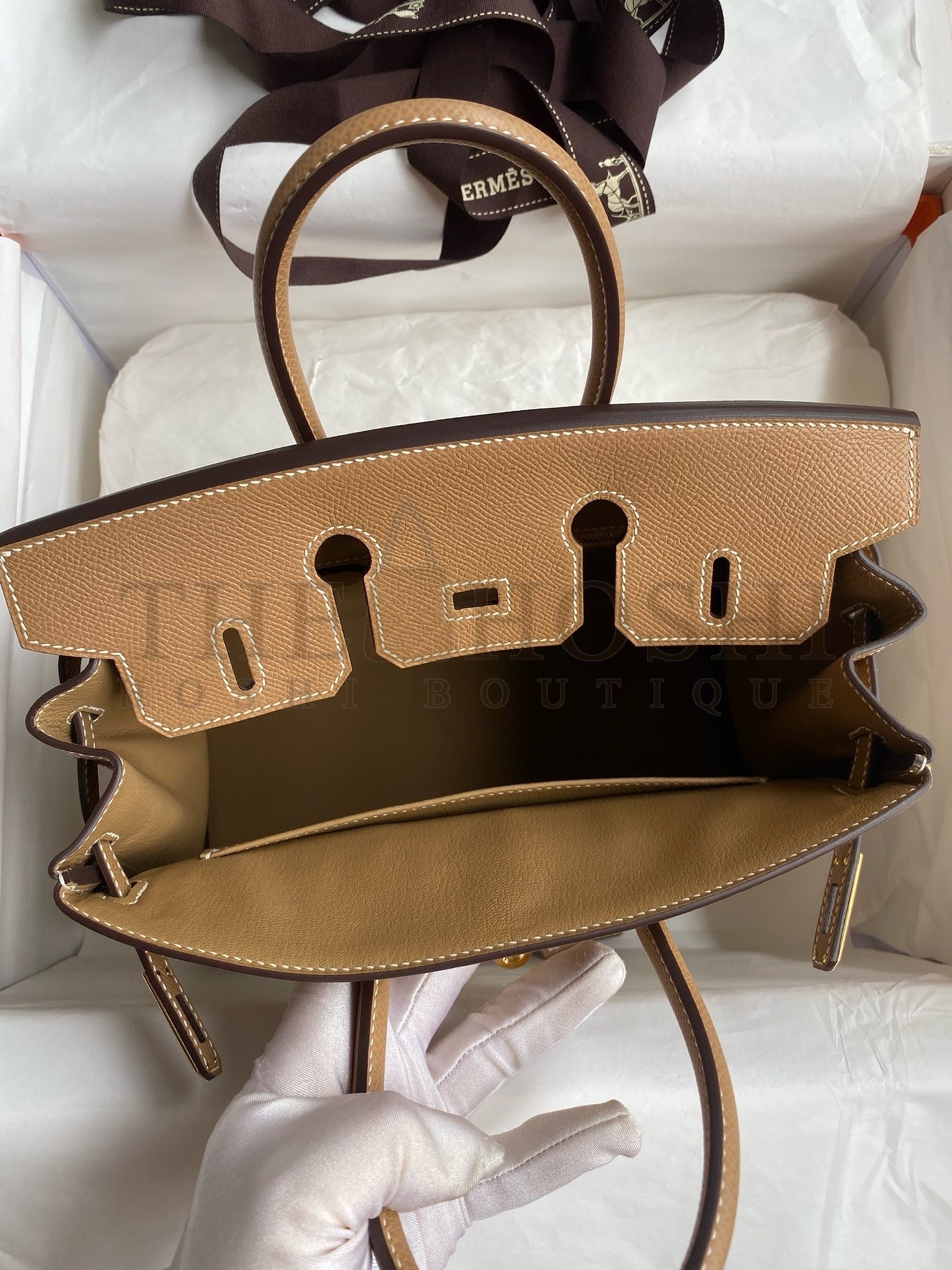 H**me5 Birkin 25 Handmade Bag In Toile & Chai Epsom Leather Master Quality