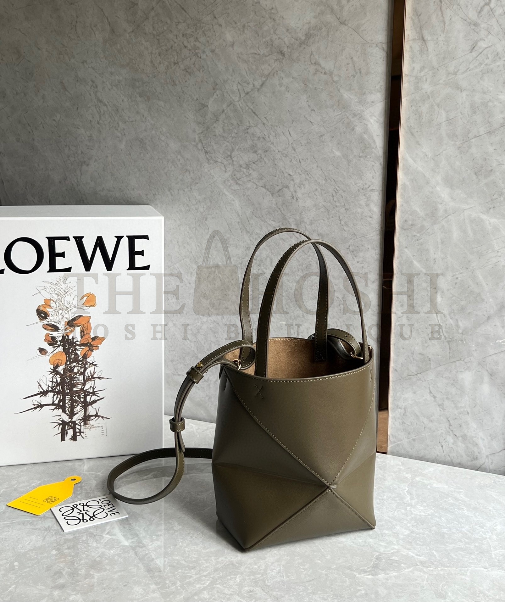 L0ew* Mini Puzzle Fold Tote Bag in Dark Green Calfskin Master Quality
