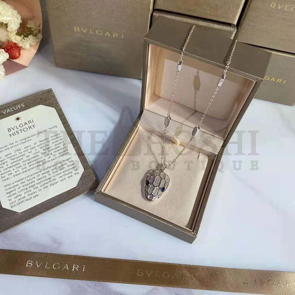 Bv1g*ai Women Serpenti Necklace in 18 KT White Gold Master Quality