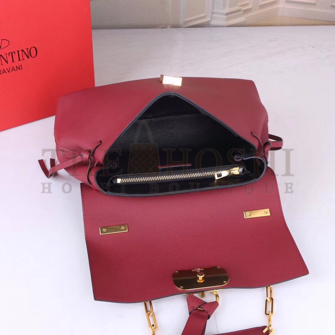 Va1e*ntin0 Medium VRing Chain Bag In Bordeaux Grainy Calfskin Master Quality