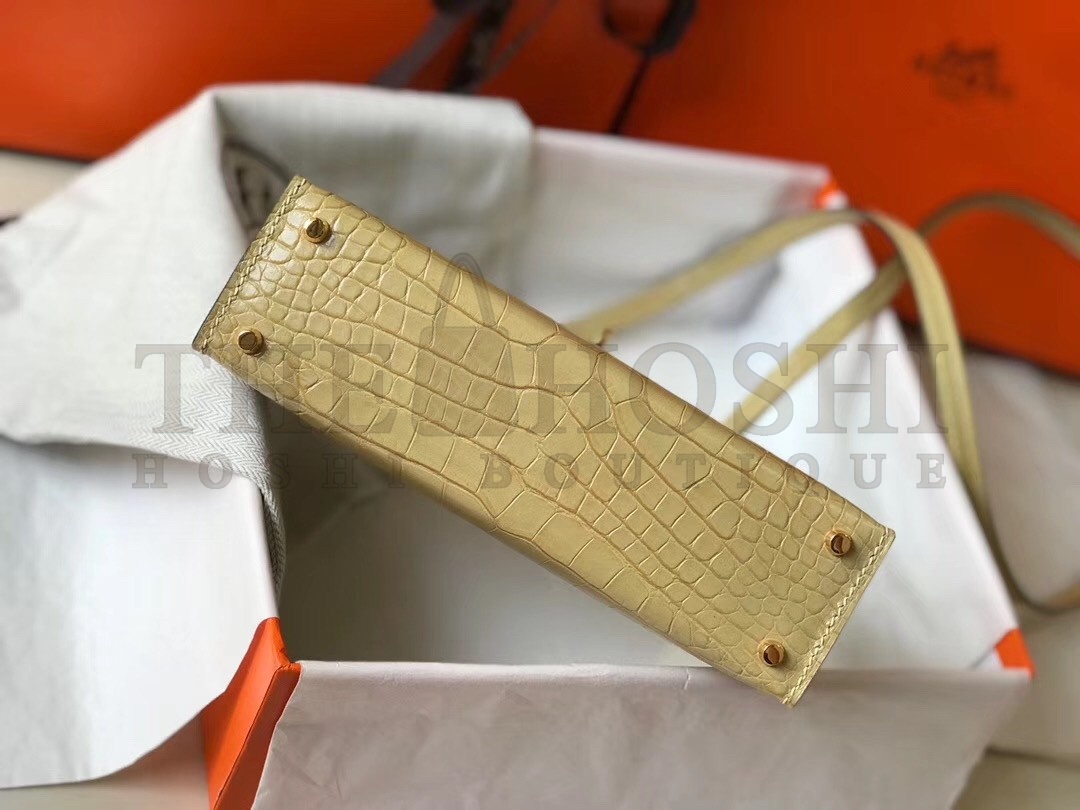 H**me5 Kelly Mini II Bag In Vanille Crocodile Embossed Leather Master Quality