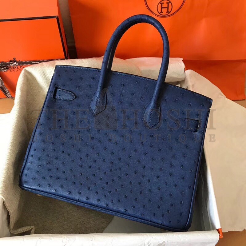 H**me5 Blue Birkin 30cm Ostrich Handmade Bag Master Quality