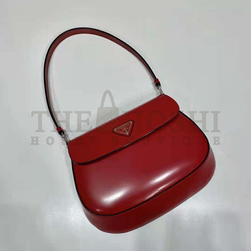 Pra*a Women Cleo Brushed Leather Shoulder Bag with Flap-Red Master Quality
