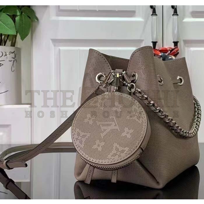 L0vis Vvtt0n LV Women Bella Bucket Bag Gray Mahina Perforated Calfskin Leather Master Quality