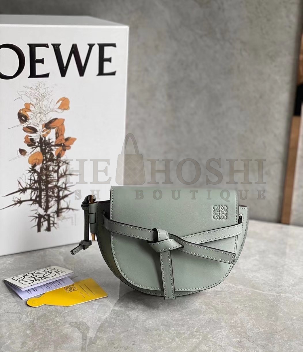L0ew* Mini Gate Dual Bag In Ash Grey Calfskin Master Quality