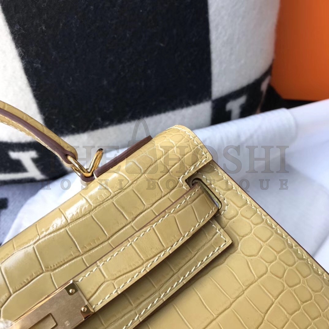 H**me5 Kelly 28cm Bag In Jaune Poussin Embossed Crocodile GHW Master Quality