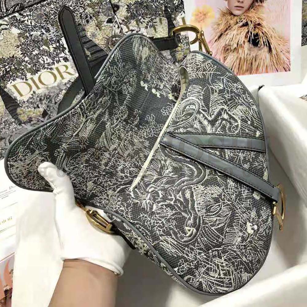 D10r Women Saddle Bag Toile DE Jouy Reverse Jacquard-Silver Master Quality