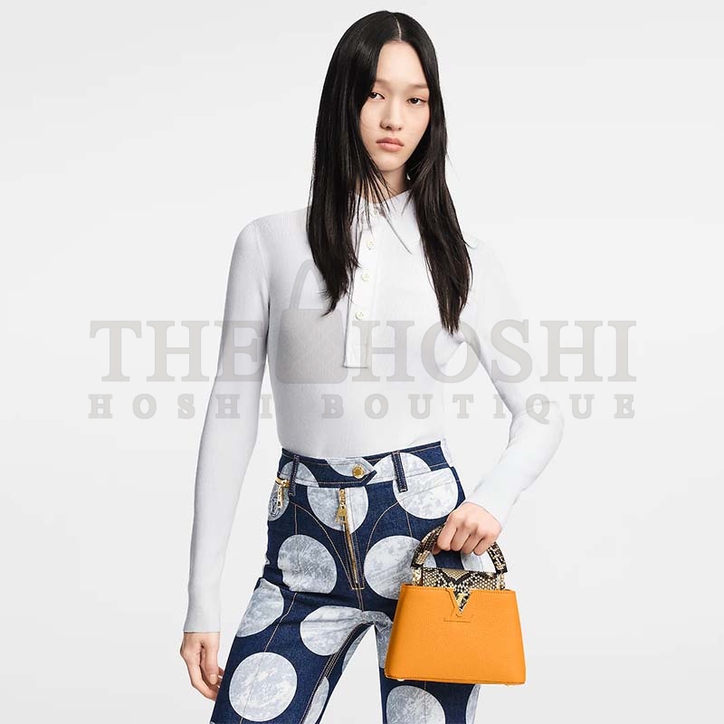 L0vis Vvtt0n LV Women Capucines Mini Handbag Golden Yellow Taurillon Leather Python Skin Master Quality
