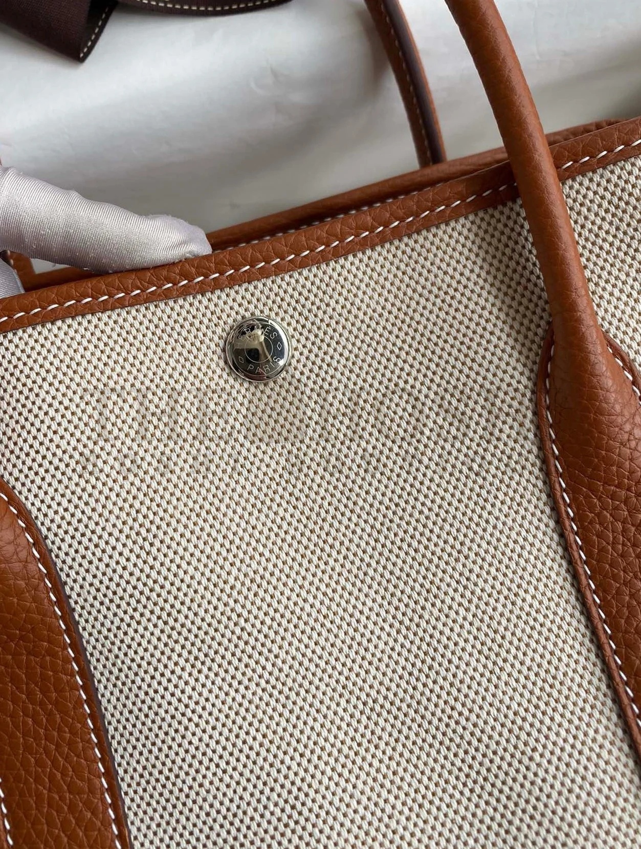 H**me5 Garden Party 30 Handmade Bag in Toile and Gold Leather Master Quality