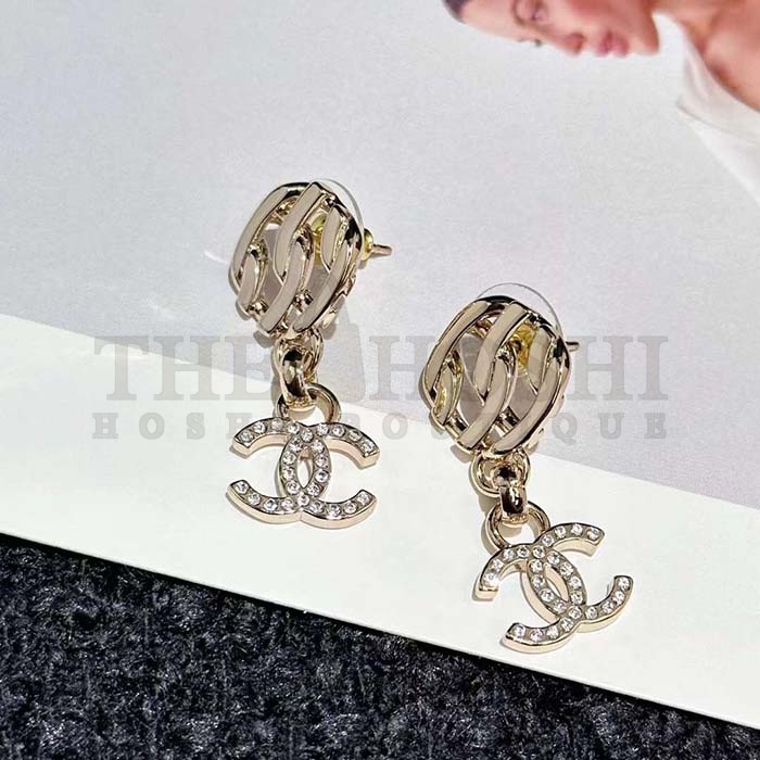 Ch**el Women CC Pendant Earrings Metal Resin Strass Gold White Crystal Master Quality