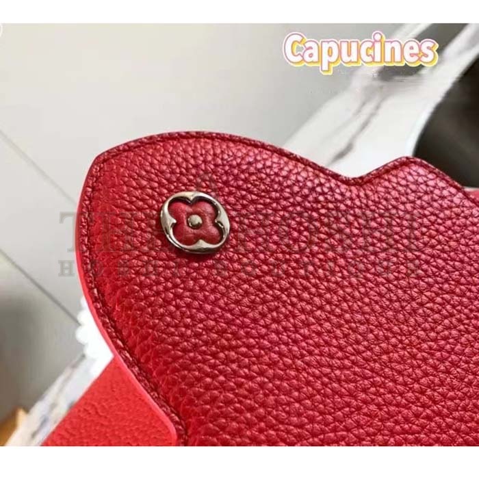 L0vis Vvtt0n LV Women Capucines Mini Handbag Scarlet Red Taurillon Cowhide Leather Master Quality