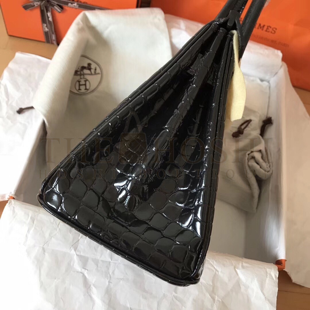 H**me5 Black Birkin 30cm Crocodile Porosus Shiny Bag Master Quality