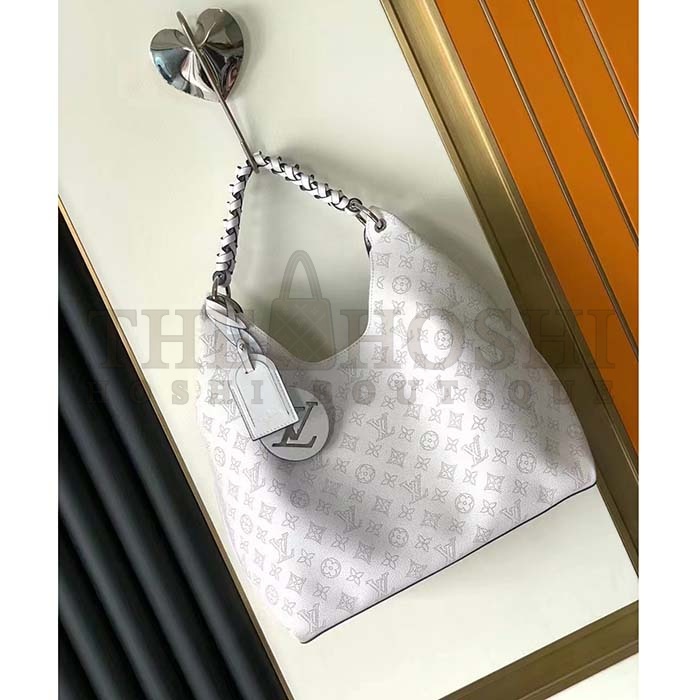 L0vis Vvtt0n LV Women Carmel Hobo Bag White Mahina Perforated Calfskin Leather Master Quality
