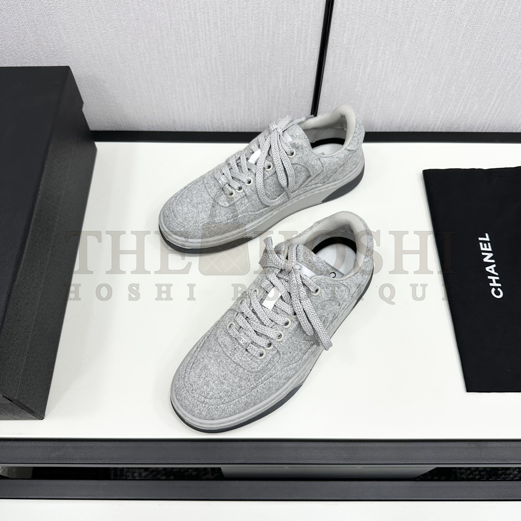 Ch**el - Wool & Mixed FibresLight Grey Low Top Sneakers Master Quality