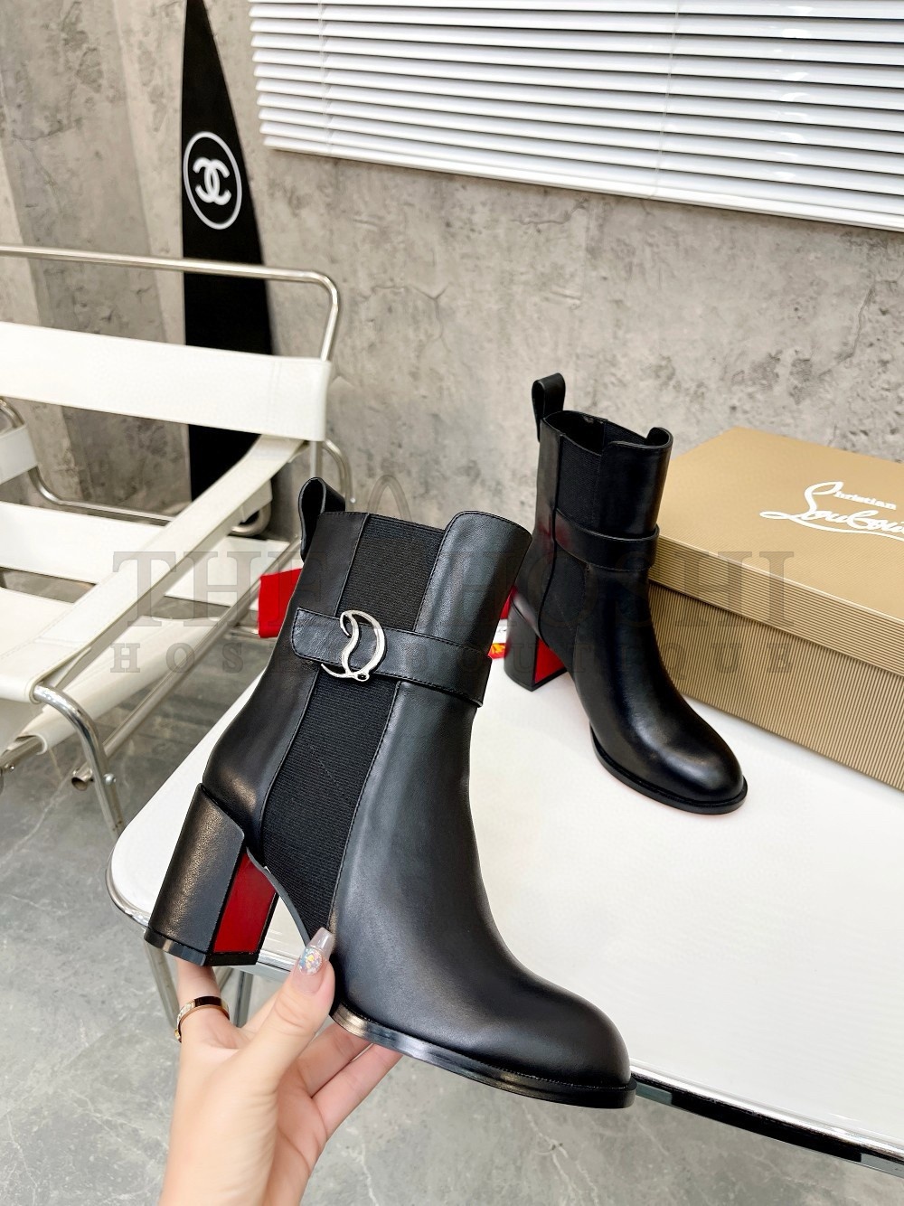 Chr1st1an Louboutin CL Chelsea Ankle Boots 70MM in Black Leather Master Quality