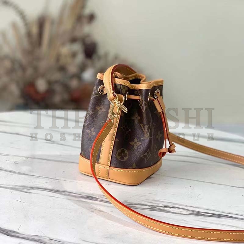 L0vis Vvtt0n LV Women Nano Noé Bucket Bag Monogram Coated Canvas Brown Master Quality