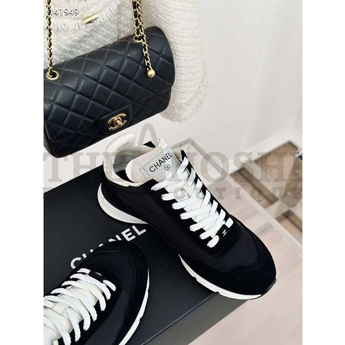 Ch**el Women CC Sneakers Fabric Suede Kidskin Suede Calfskin Navy Black Master Quality