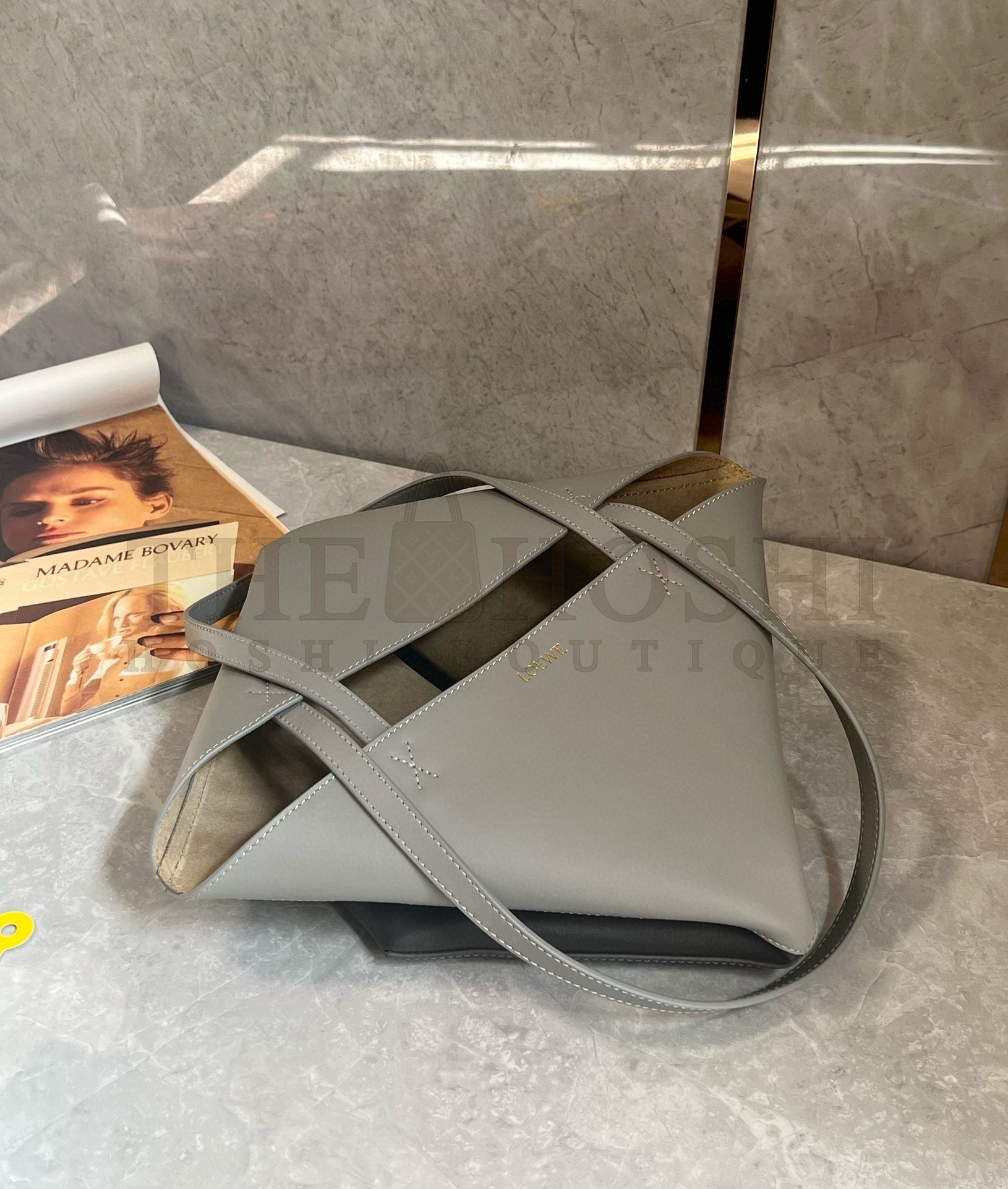 L0ew* Medium Puzzle Fold Tote Bag in Grey/Dark Green Calfskin Master Quality