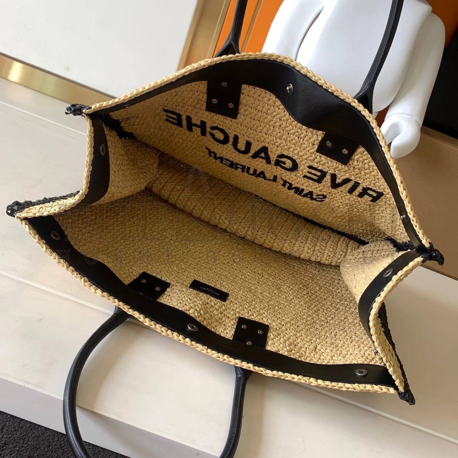 Sa1nt Lau*nt Rive Gauche Tote Bag in Beige Raffia and Leather Master Quality