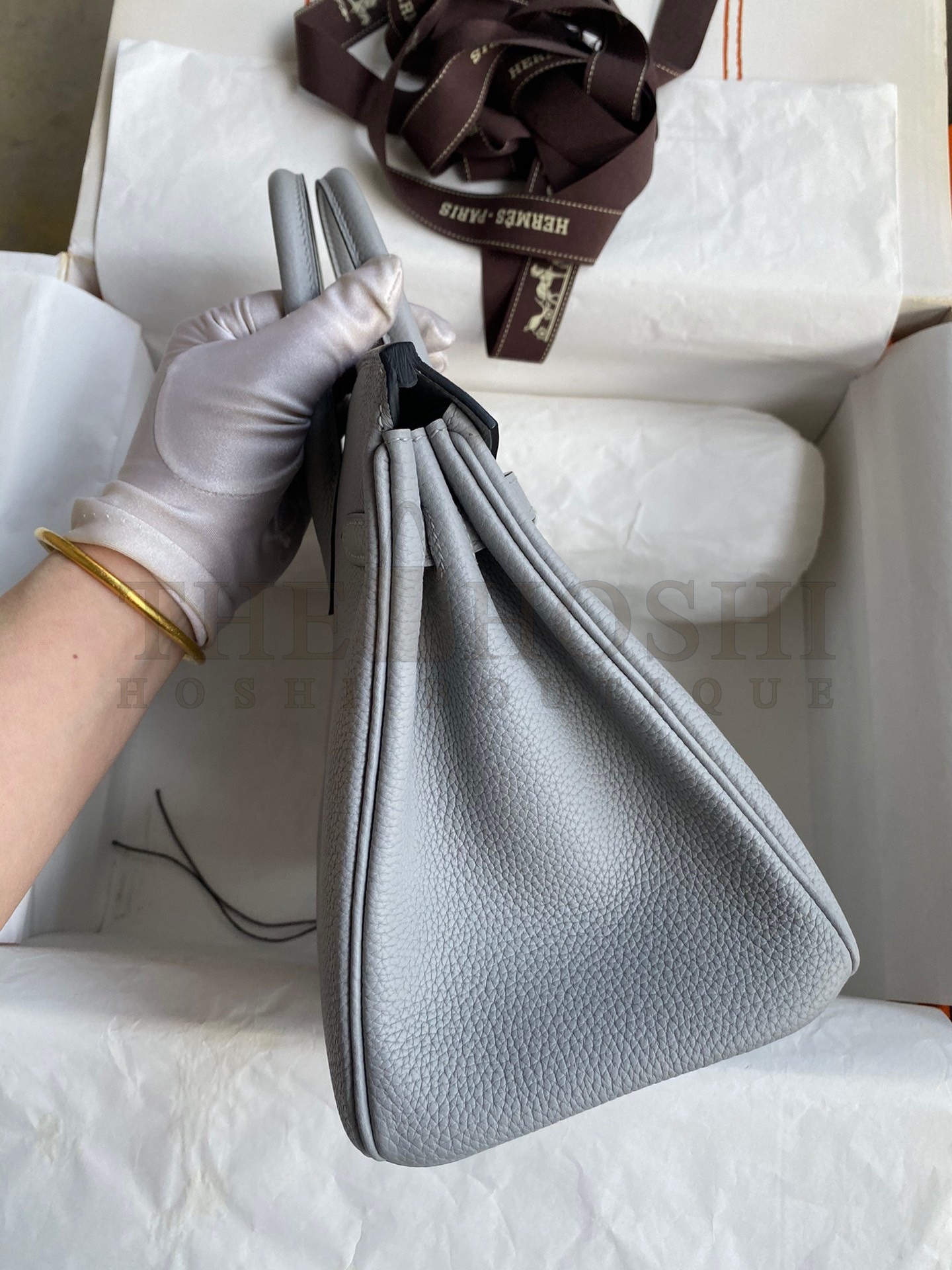 H**me5 Birkin 25 Retourne Handmade Bag In Blue Glacier Clemence Leather Master Quality