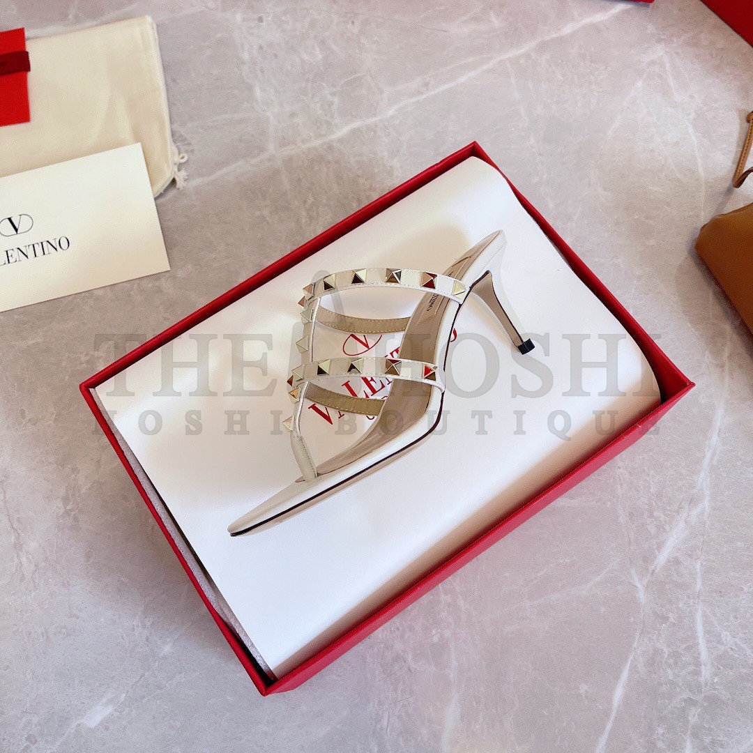 Va1e*ntin0 Rockstud Flip Flop Sandals 50mm In White Calfskin Master Quality