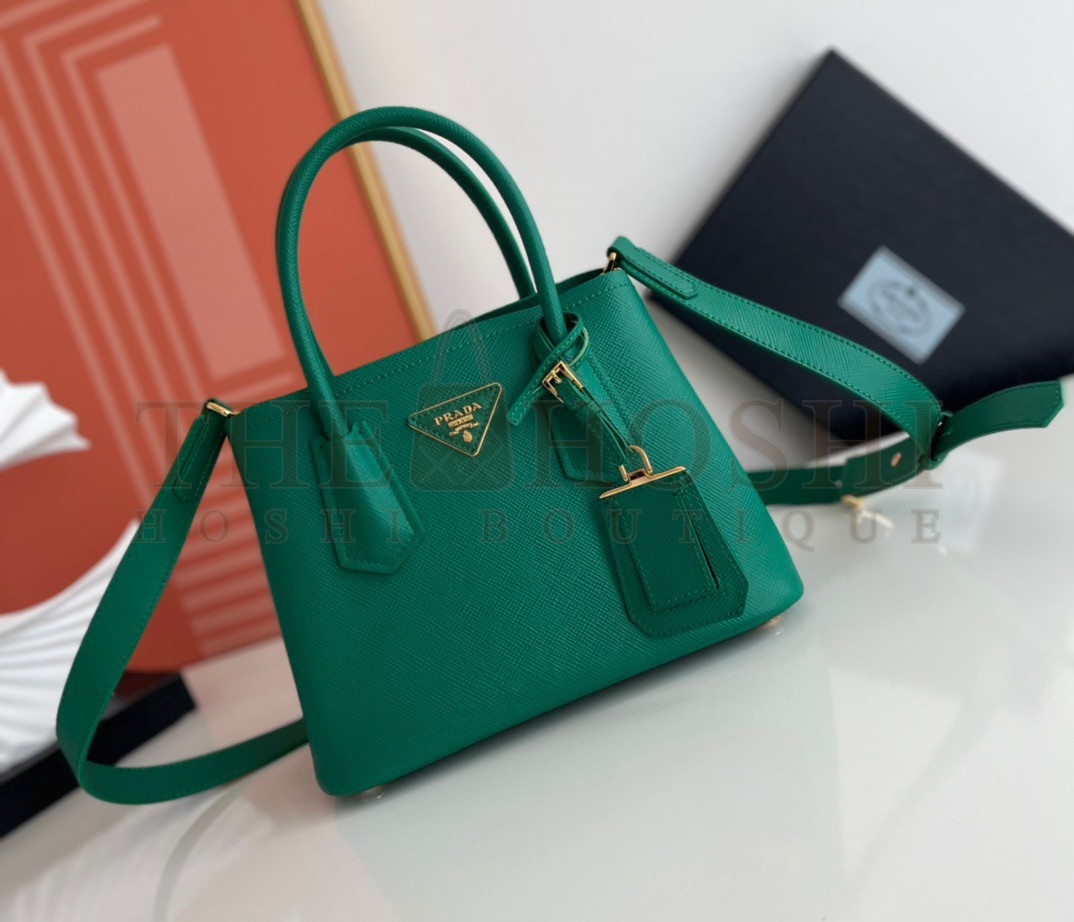 Pra*a Double Mini Bag In Green Saffiano Leather Master Quality