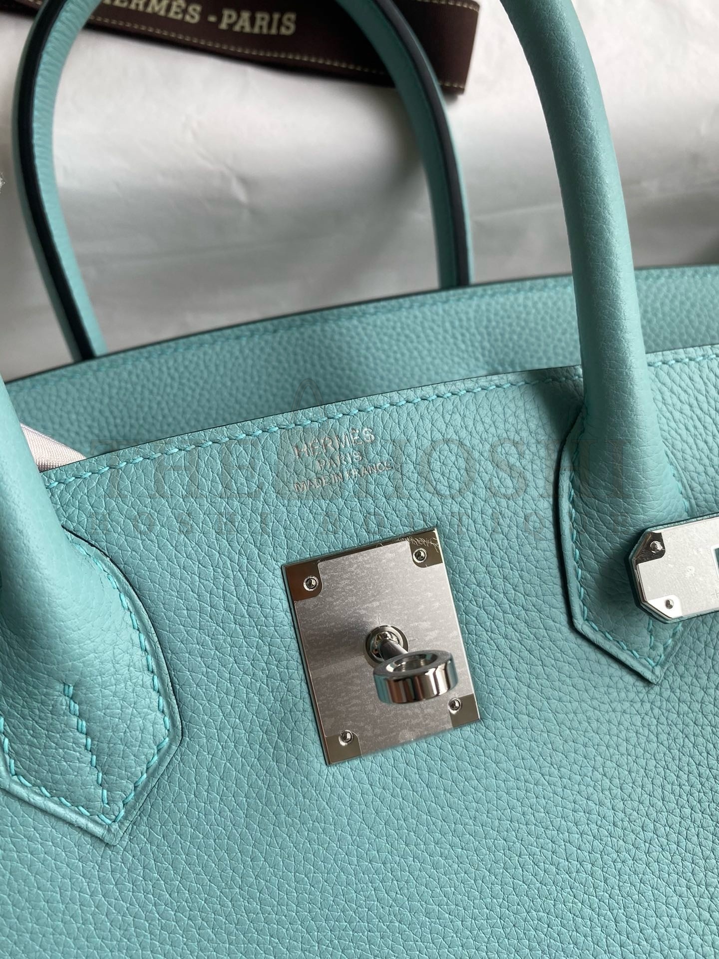 H**me5 Birkin 30 Retourne Handmade Bag In Blue Atoll Clemence Leather Master Quality