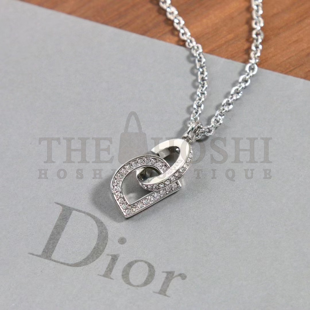 D10r Women CD Lock Necklace Silver-Finish Metal Silver-Tone Crystals Master Quality
