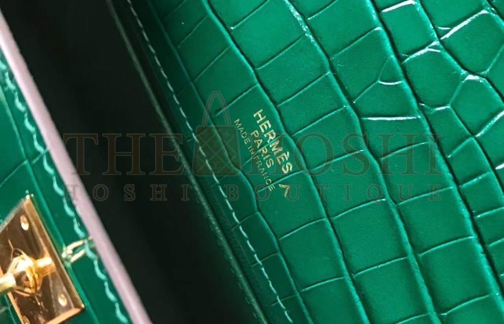 H**me5 Kelly Pochette Bag In Green Embossed Crocodile Leather Master Quality