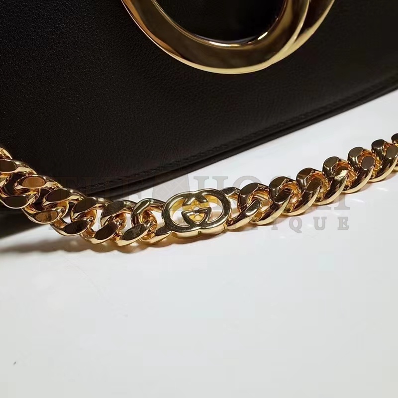 Gvc*1 Women GG Blondie Shoulder Bag Black Leather Round Interlocking G Master Quality