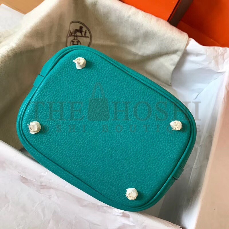 H**me5 Blue Paon Picotin Lock PM 18cm Handmade Bag Master Quality